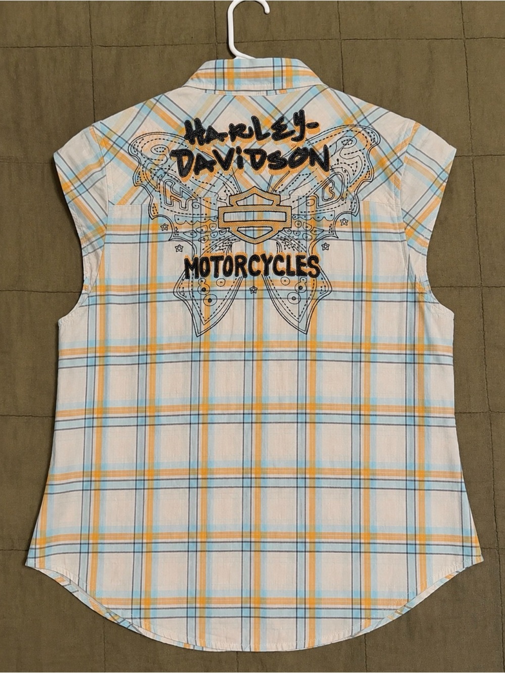 Harley-Davidson Women’s Large Plaid Sleeveless Biker Shirt Embroidered